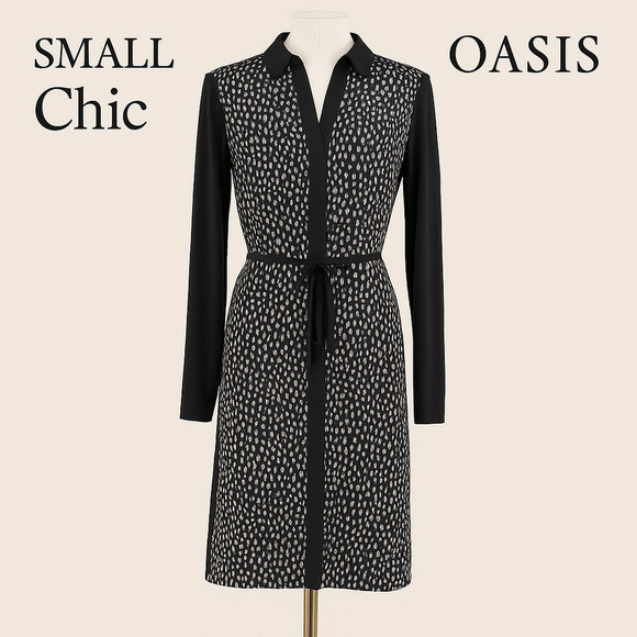 Oasis Dresses & Skirts - Oasis Animal Print Shirt Dress Black White Collared Long Sleeve S Chic Aesthetic